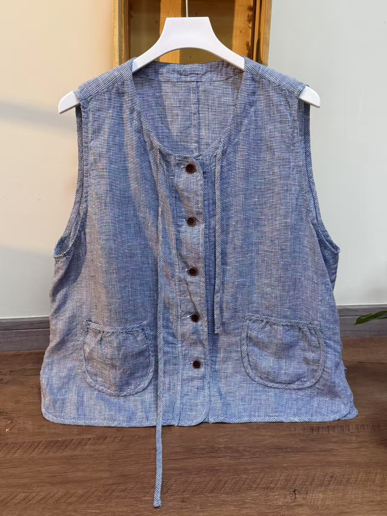 【云目悠悠】夏季新款纯色织汉麻女士带抽绳背心马甲-2025710