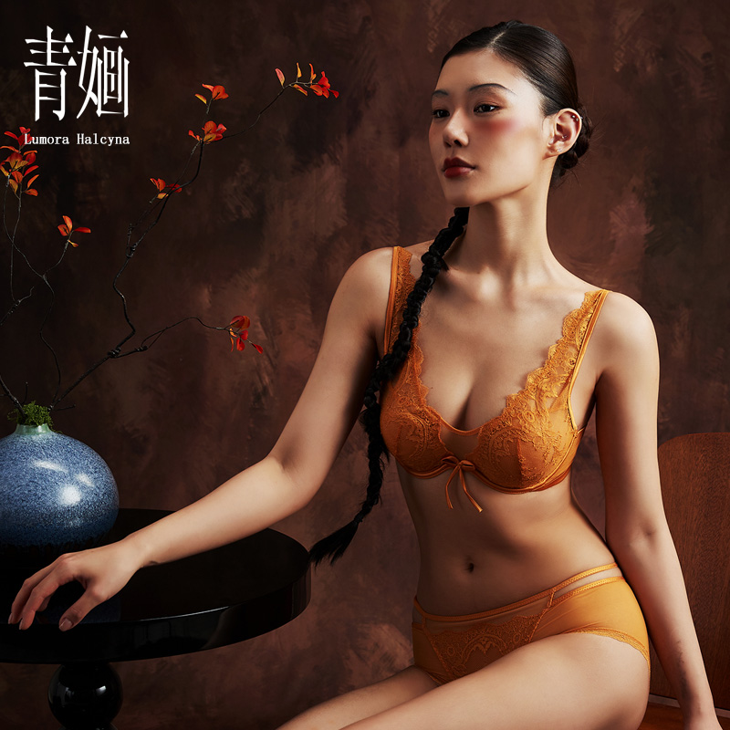 【木樨】大胸显小全罩杯防走光性感蕾丝文胸女士夏季超薄内衣