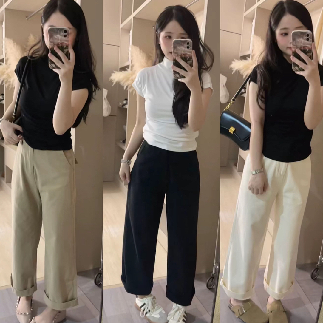 小个子定制显瘦水洗棉直筒裤