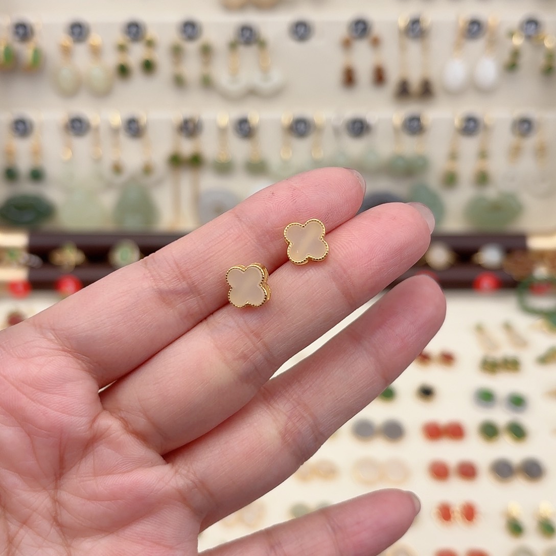 银S925镶嵌和田玉耳饰