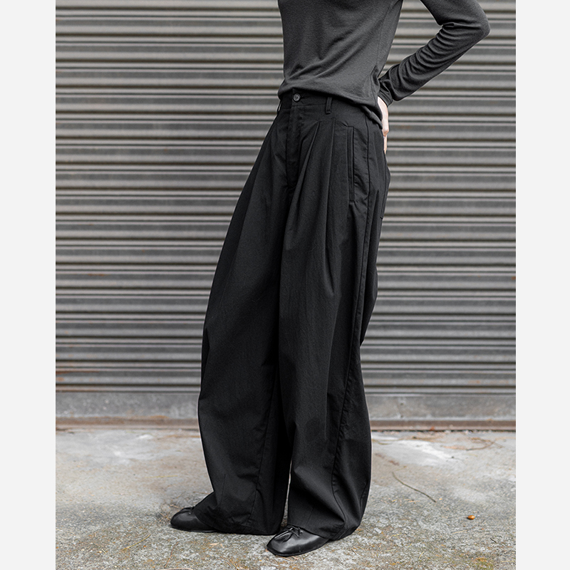 宽泛茧型宽松廓形长裤舒适简约显瘦松紧腰百搭休闲裤女