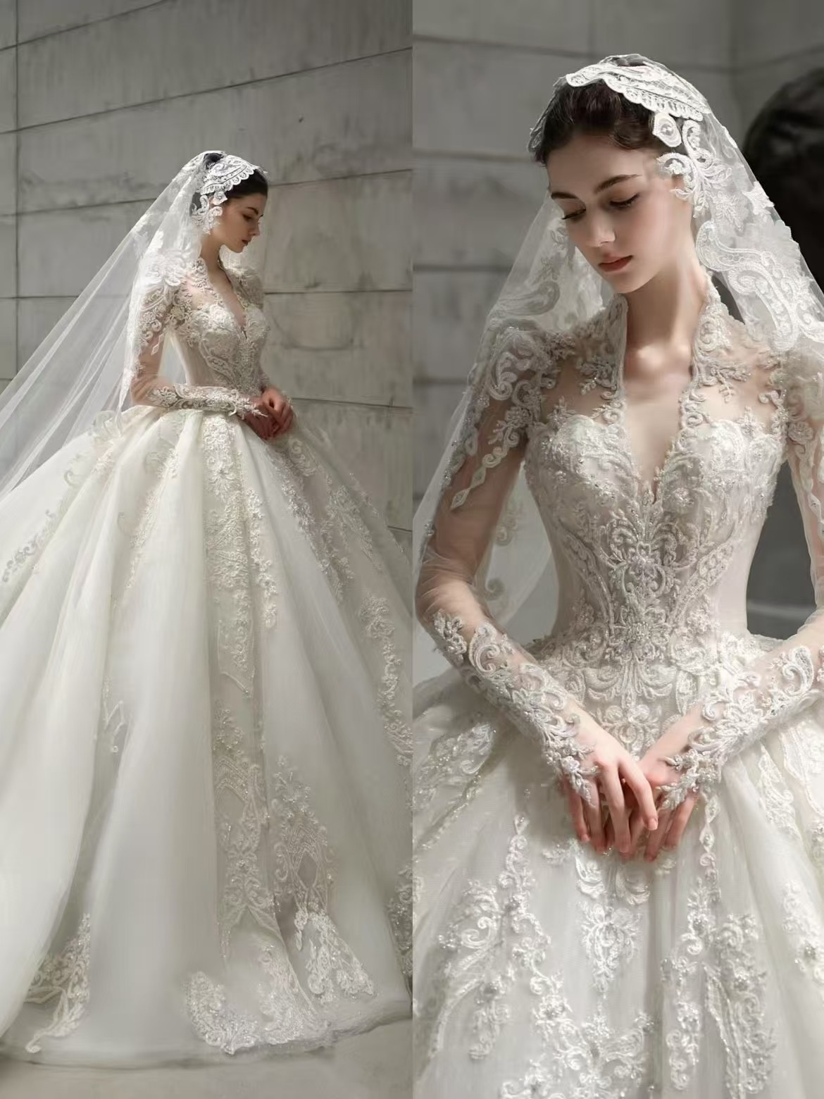 法式婚纱礼服2025新款新娘冬季长袖蕾丝高端仪式主纱高级质感拖尾