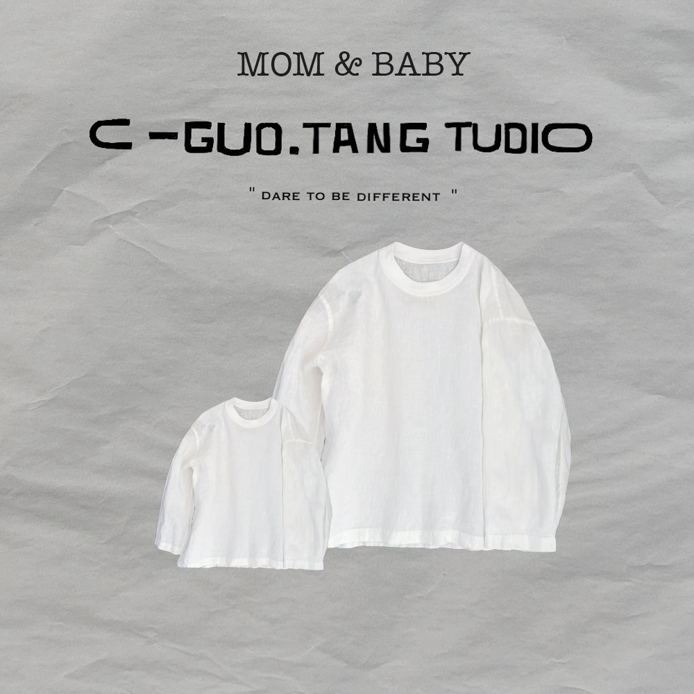 C-Guo.Tang Studio本白亚麻高品原创亲子简约儿童舒适夏季纯色T恤