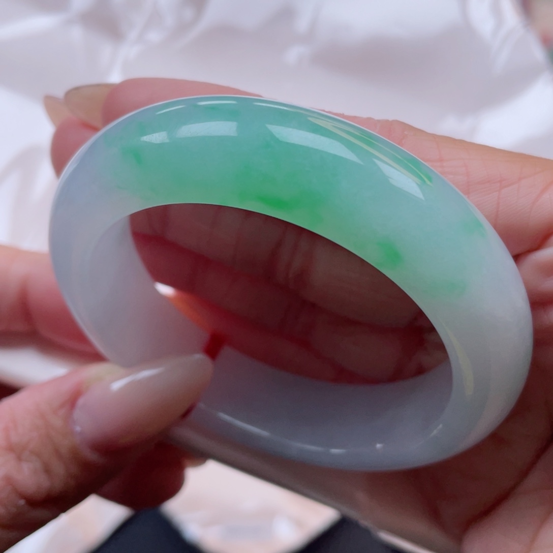 未镶嵌手镯翡翠52.3圈 宽版轮胎 阳春白雪细腻 8号