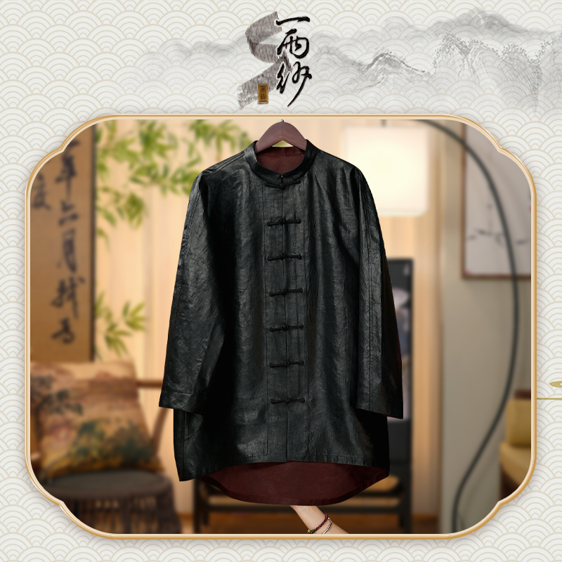 【包浆老料•牛缎龟-唐装风衣】258213桑蚕丝香云纱上衣外套新中式50