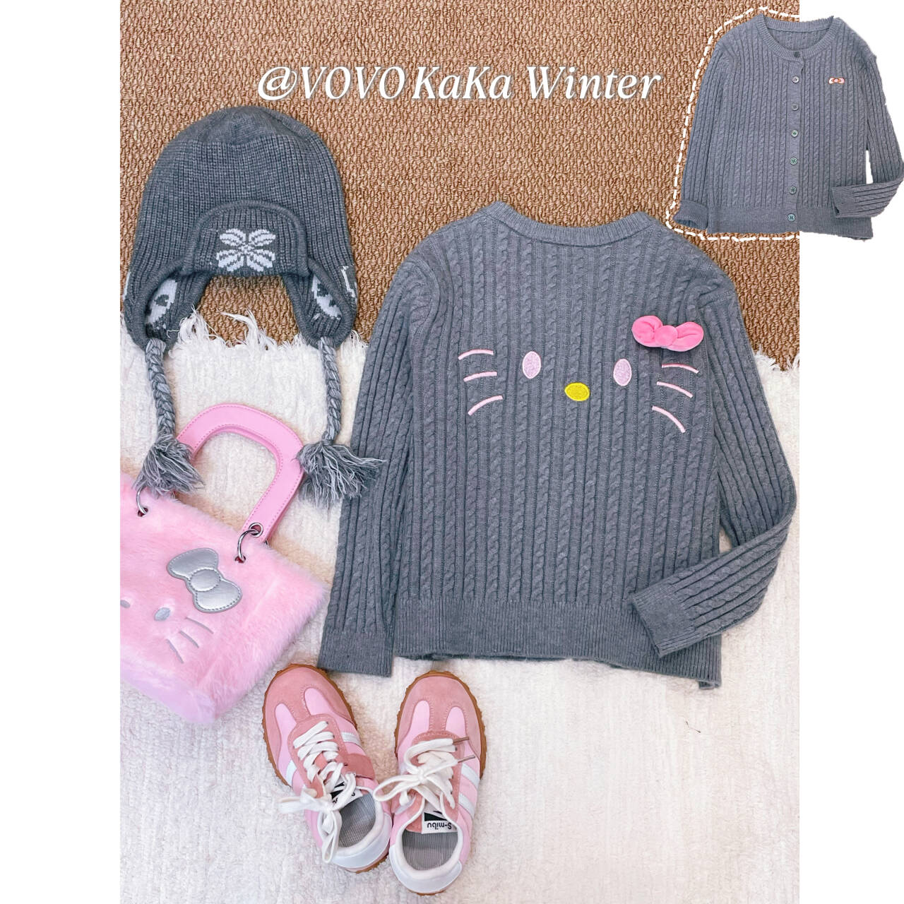 现货-【软萌猫咪】亲子兄妹童装针织毛衣开衫 W25071102