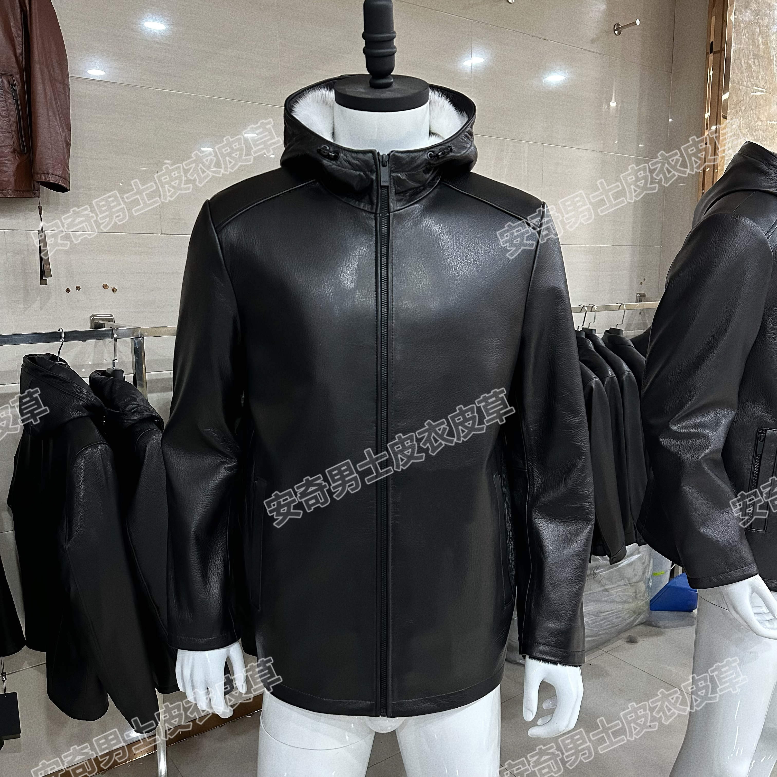 新品男士冬季头层山羊皮(十字貂)内胆皮衣