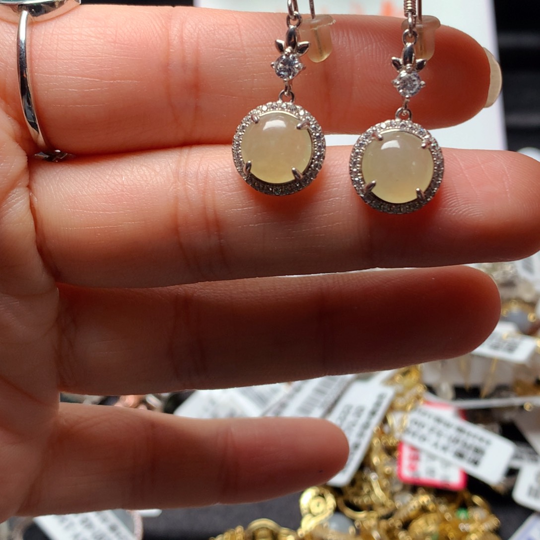 翡翠戒指银S925镶嵌天然翡翠耳饰