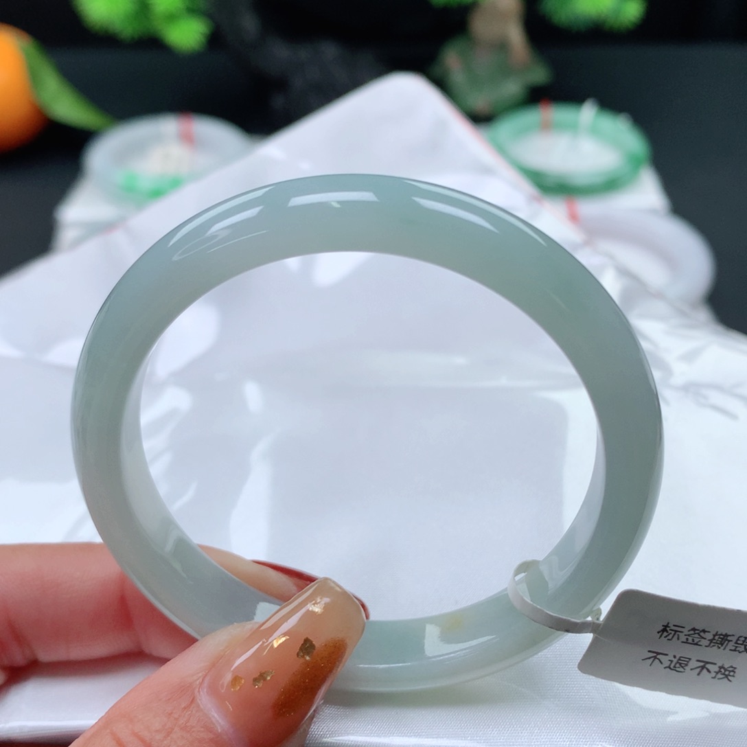 翡翠手镯未镶嵌 正圈53 冰润胶 蓝冰底