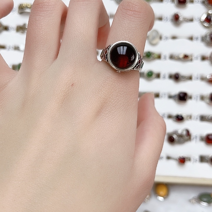 血珀戒指银S925镶嵌天然