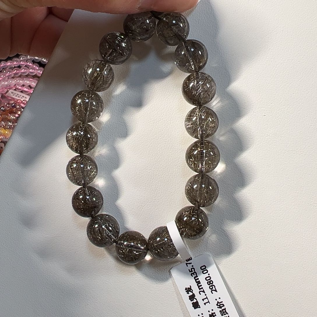 发晶手串未镶嵌天然巴西银发晶魔鬼发11.2mm透体单圈手串
