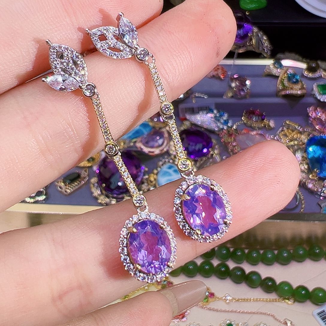 紫晶耳饰银S925镶嵌