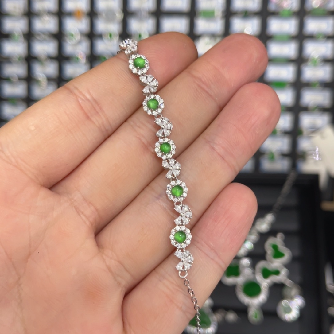 翡翠戒指银S925镶嵌翡翠手链