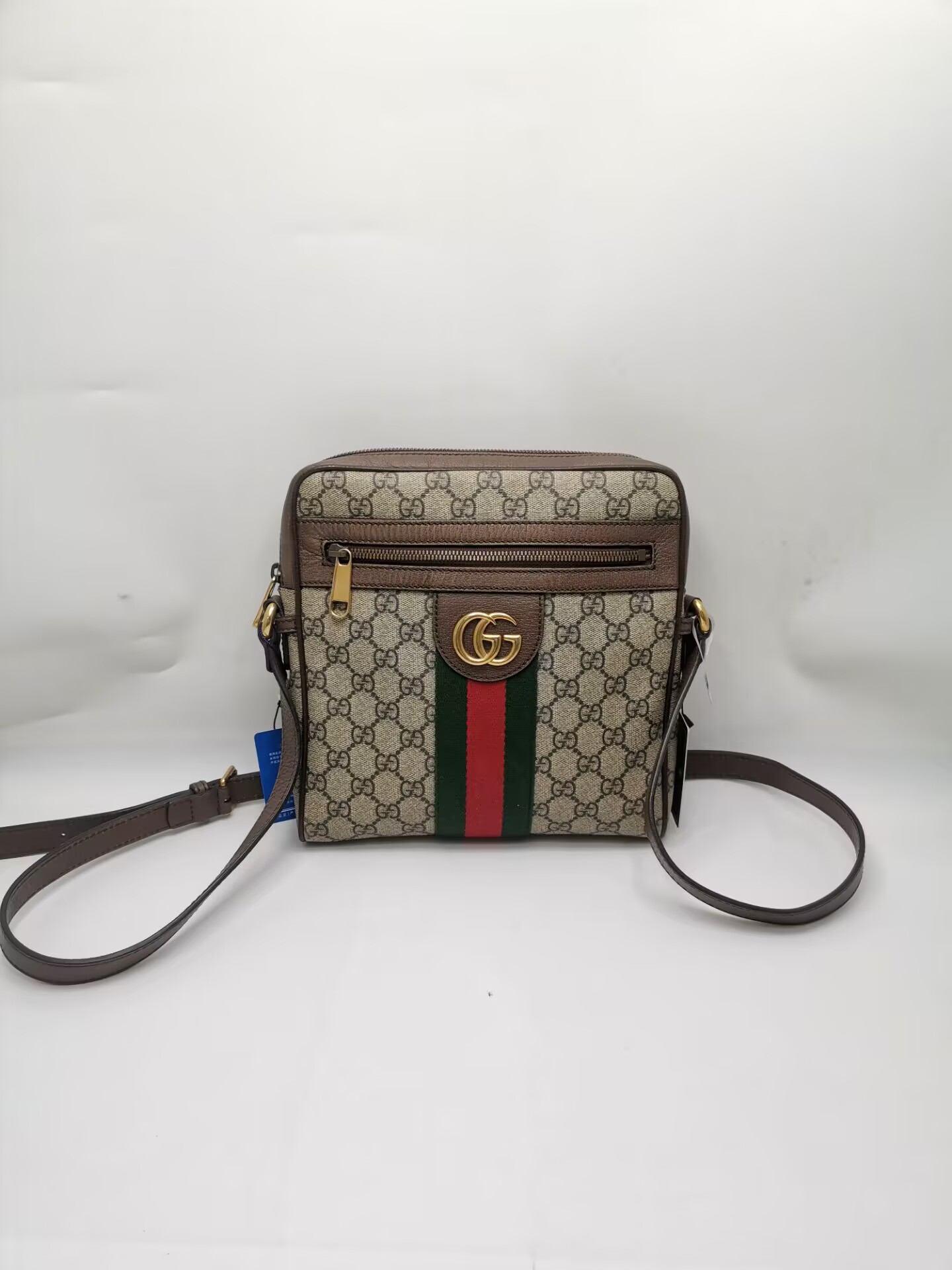 99新 GUCCI/古驰 95新18143 古驰经典双G红绿条纹单肩斜挎包肩包