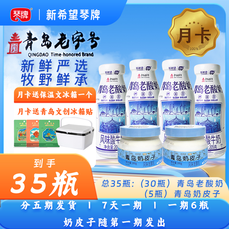 青岛老字号老酸奶原味玻璃瓶风味205g*30青岛奶皮子酸奶180g*5