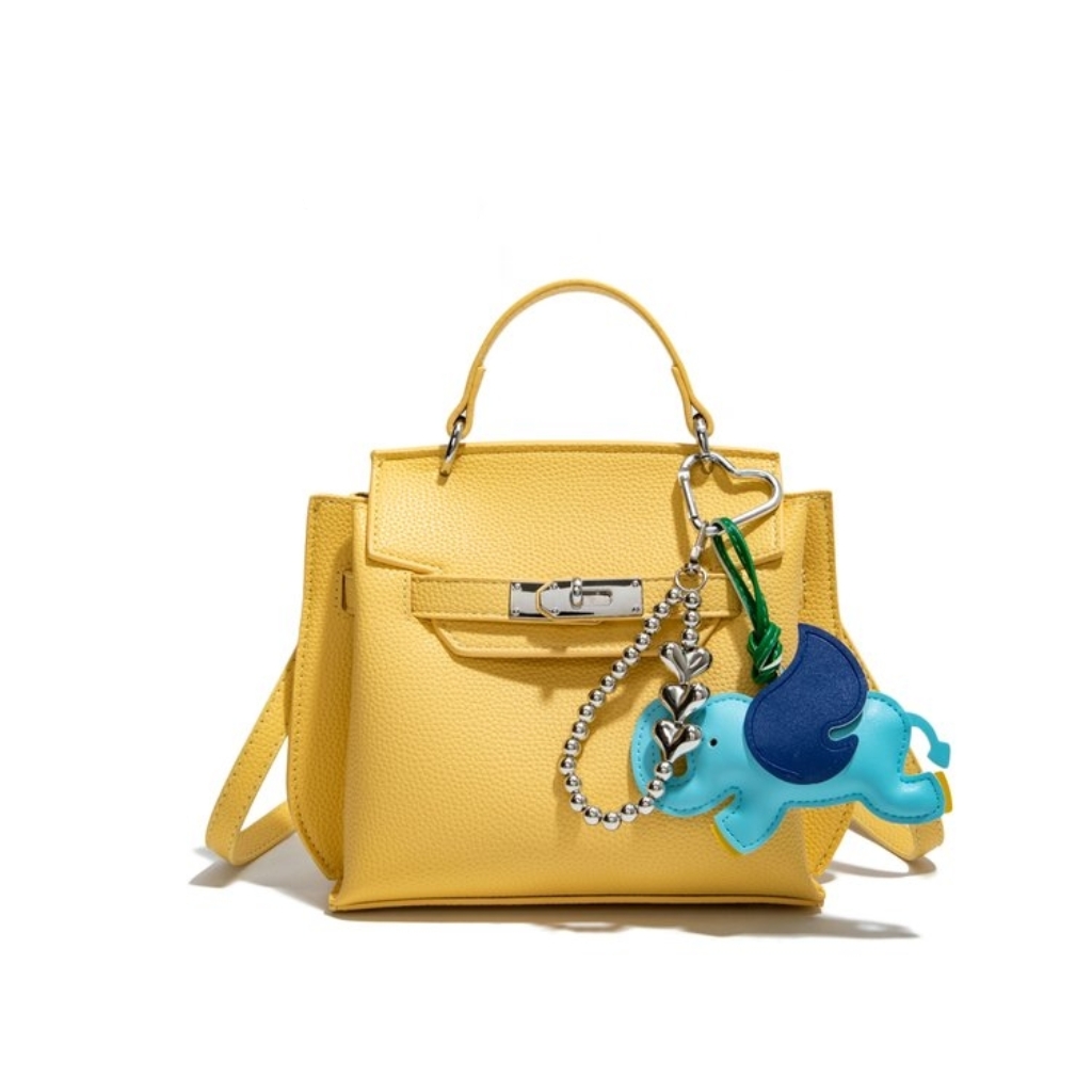 超火黄色包包女包2025新款高级感小众轻奢手提铂金凯莉包女斜挎包