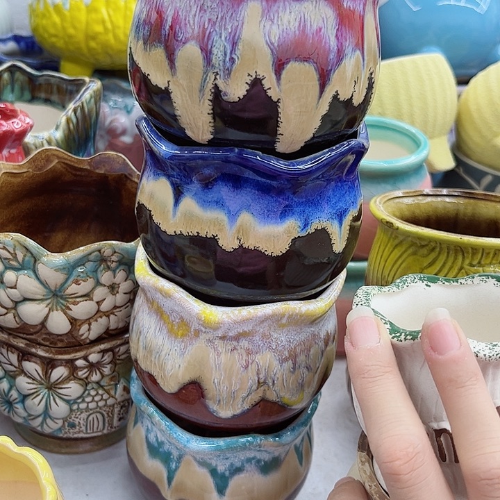 多肉绿植陶瓷花盆9.9包邮，有孔