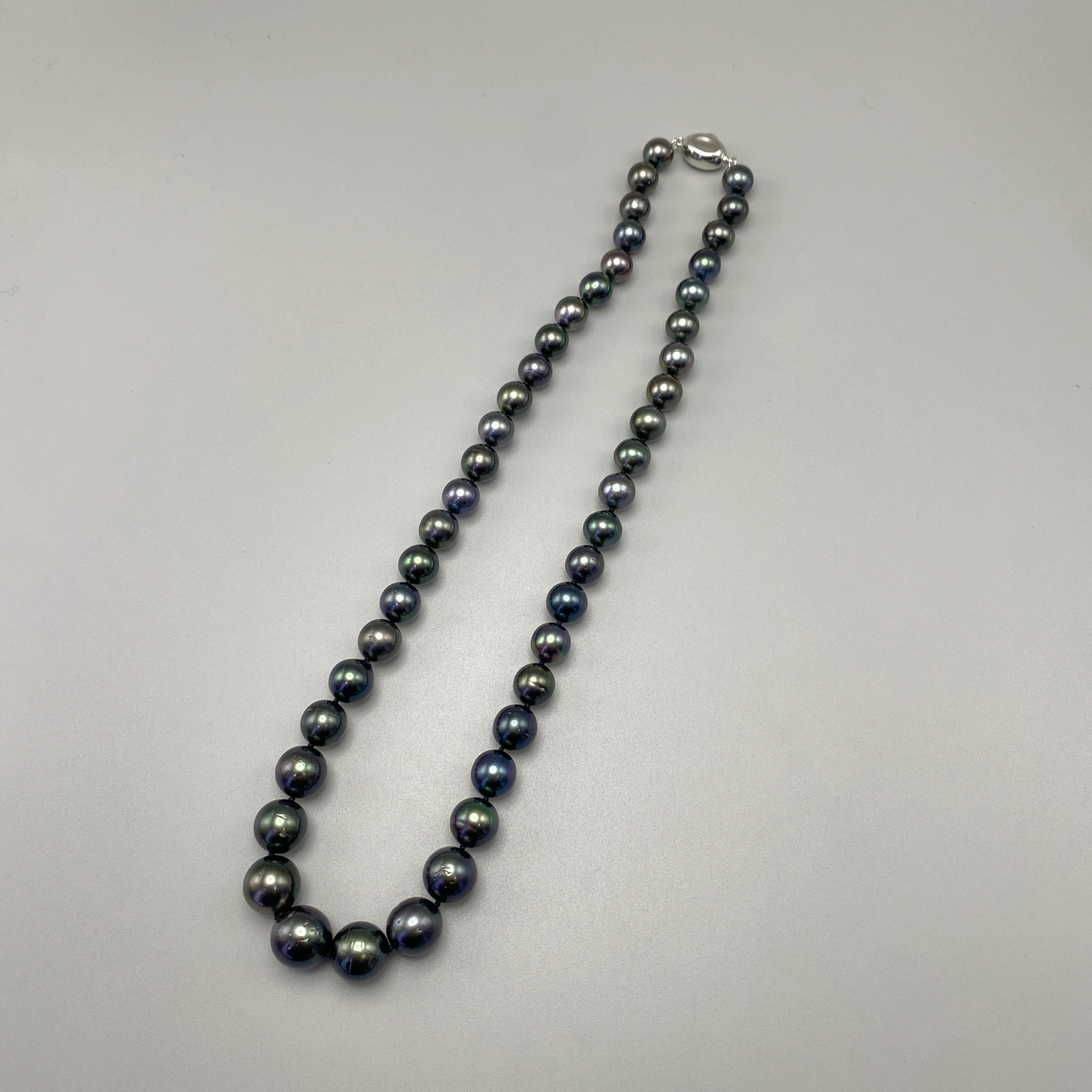 天然 海水 大溪地黑珍珠满串珍珠项链8-11mm-s925银