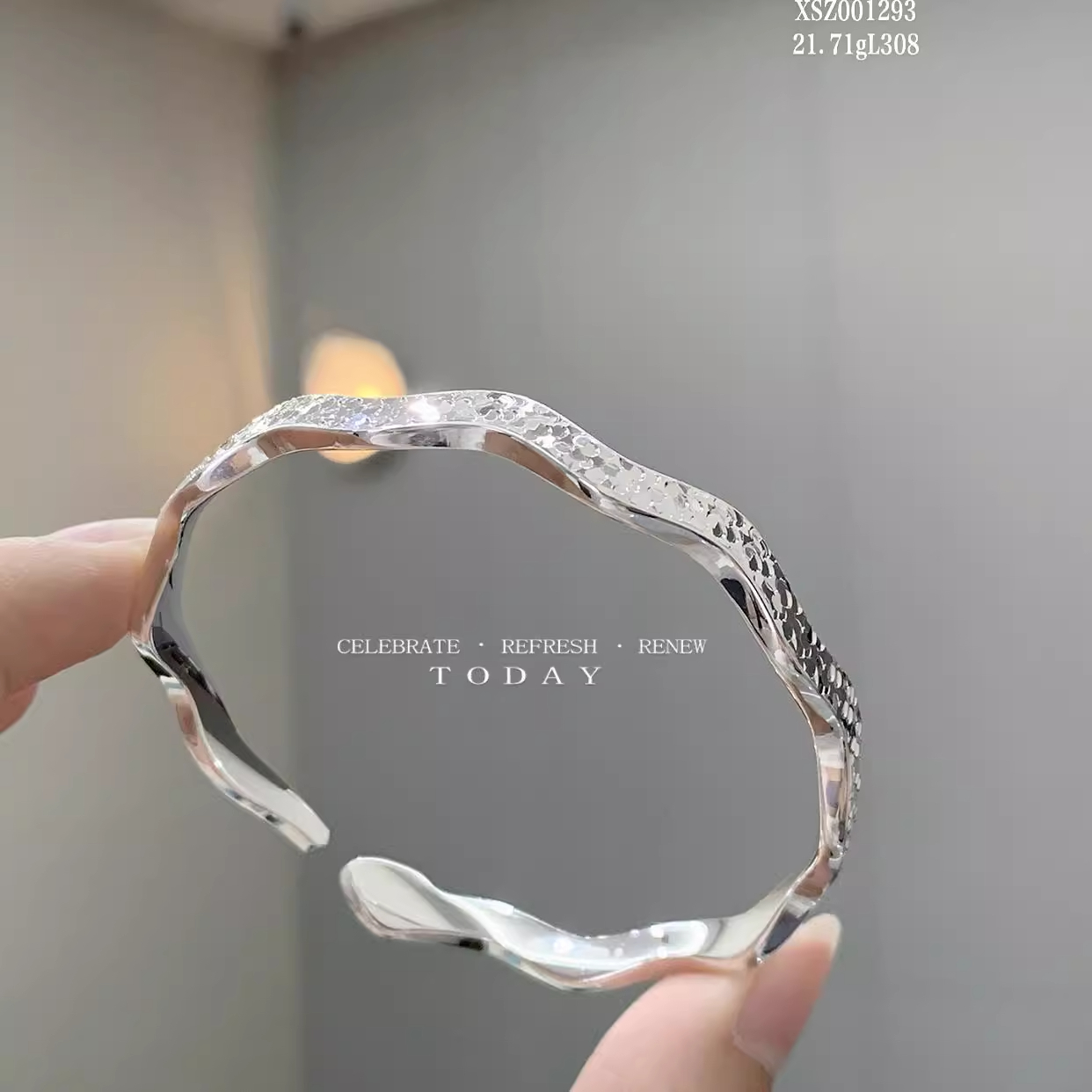 足银手镯 碎冰冰灵蛇银手镯女999轻奢足银镯子开口实心简约百搭