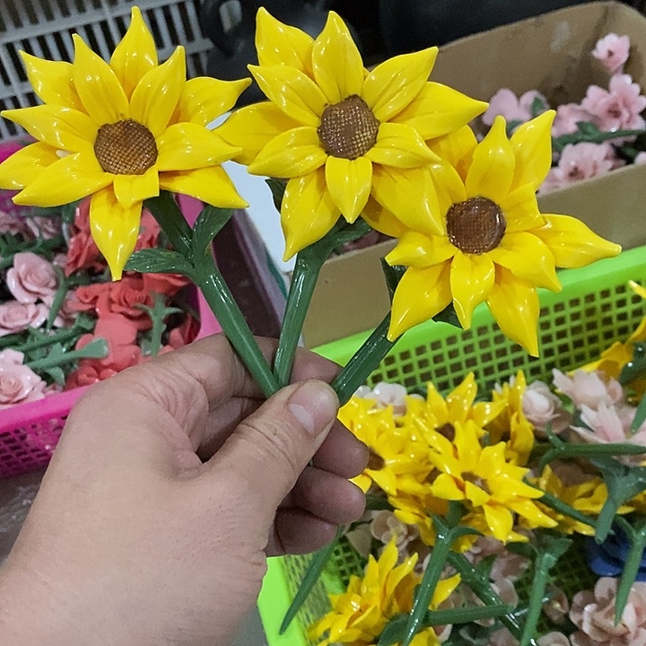 瓷片纯手工陶瓷花摆件瑕