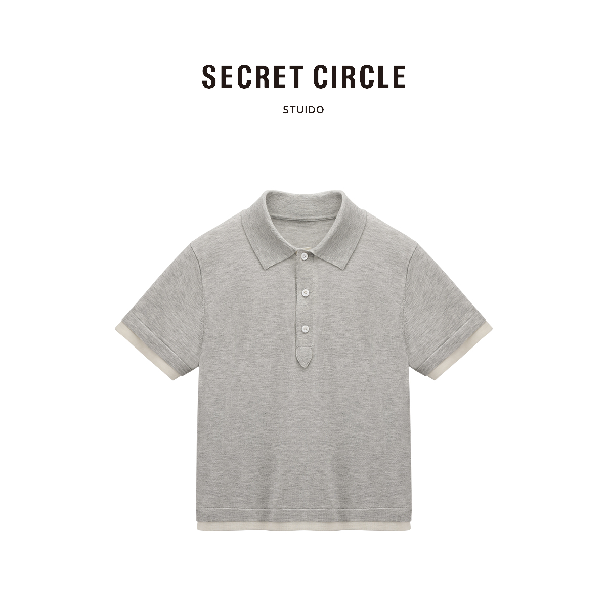 SECRET CIRCLE·秘社 假两件POLO针织衫显瘦绵羊毛翻领短袖10348