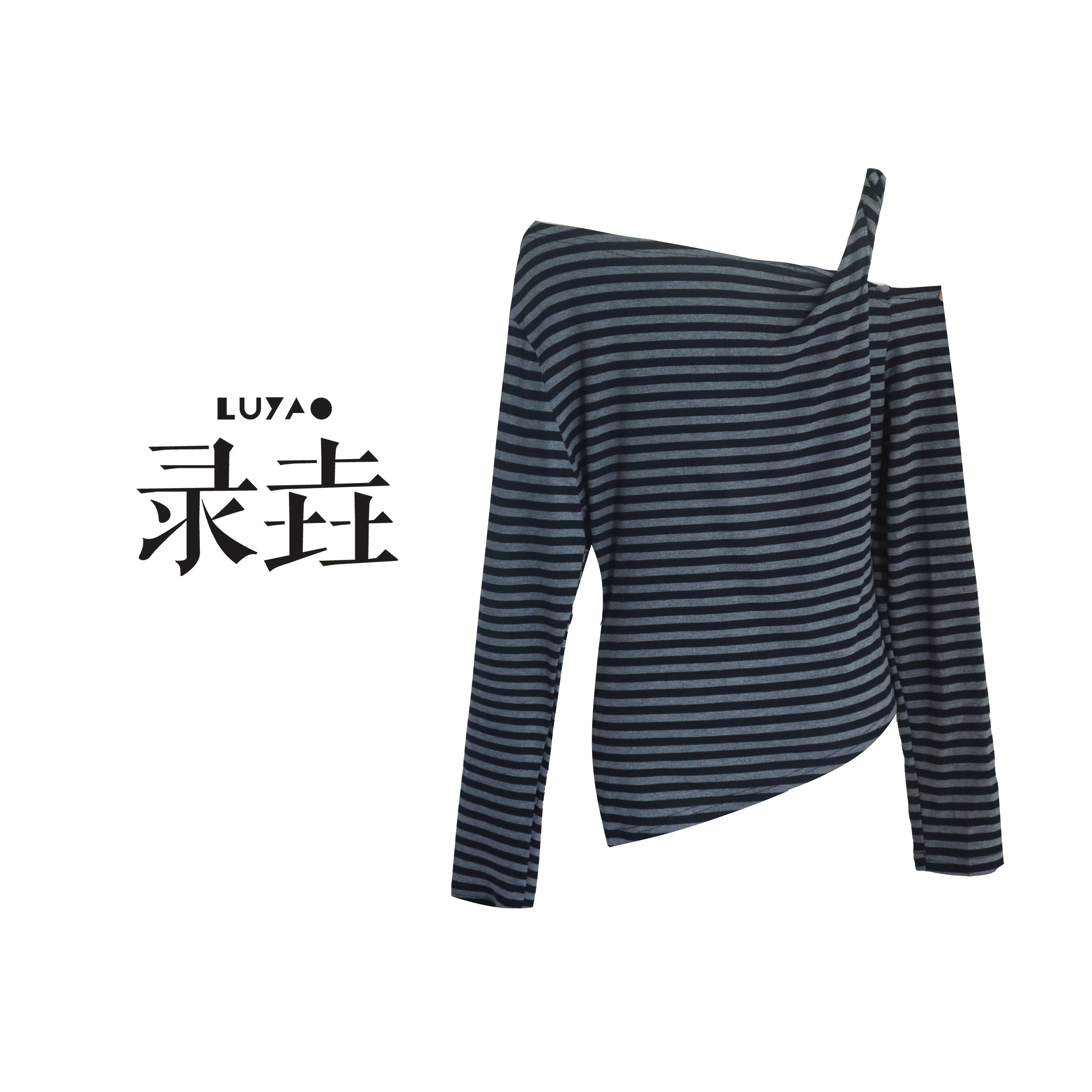 【LUYAO.录垚原创】“地平线”-单边露肩条纹上衣