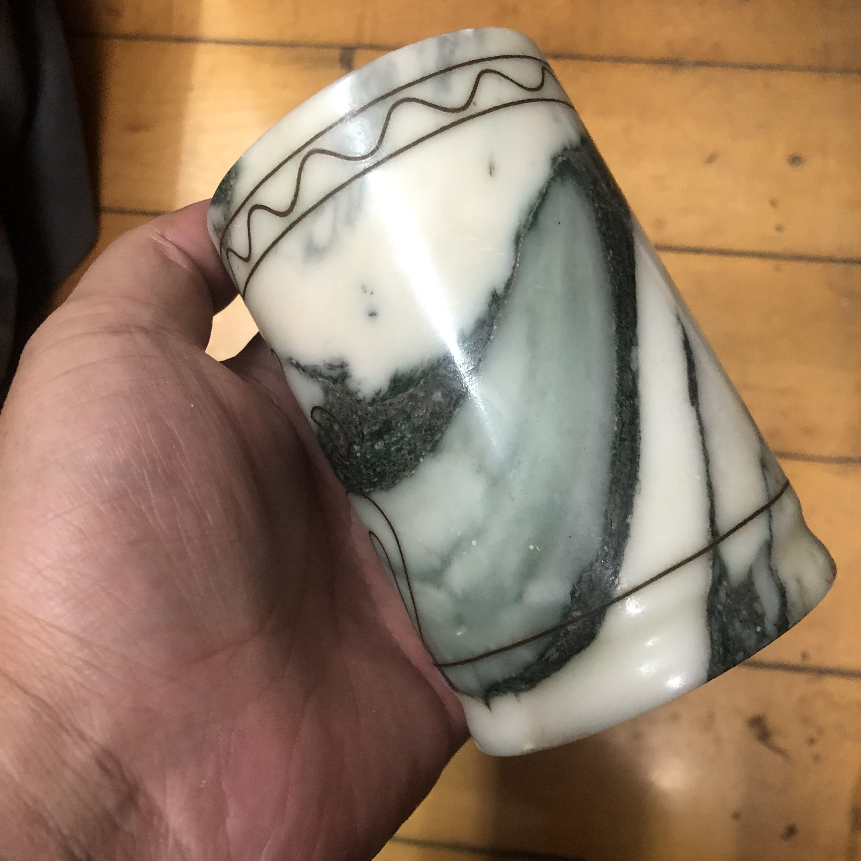 老玉镶嵌笔筒全品包邮