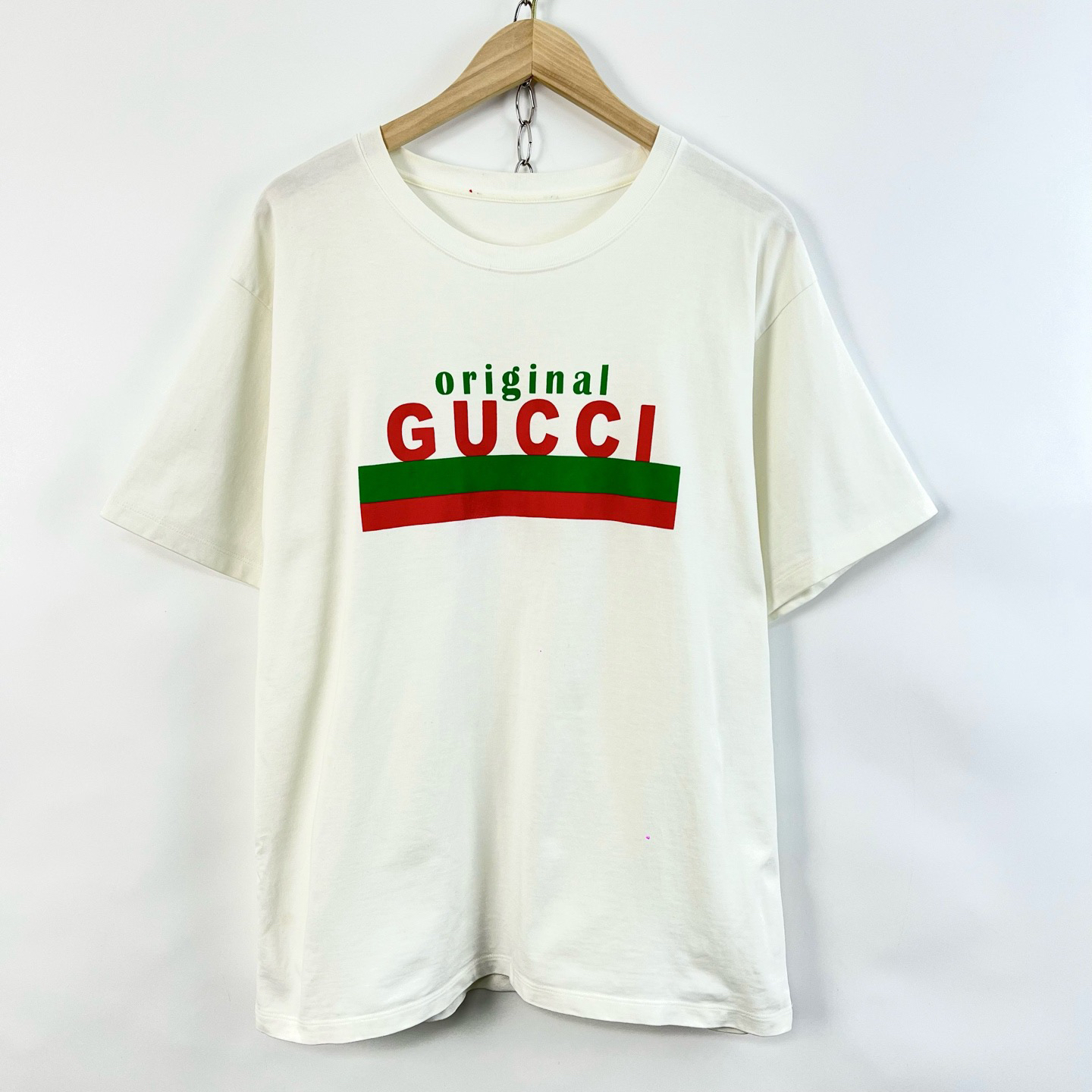 95新 GUCCI/古驰 97新/M码/红绿条纹印花T恤/无领标/如图/08074