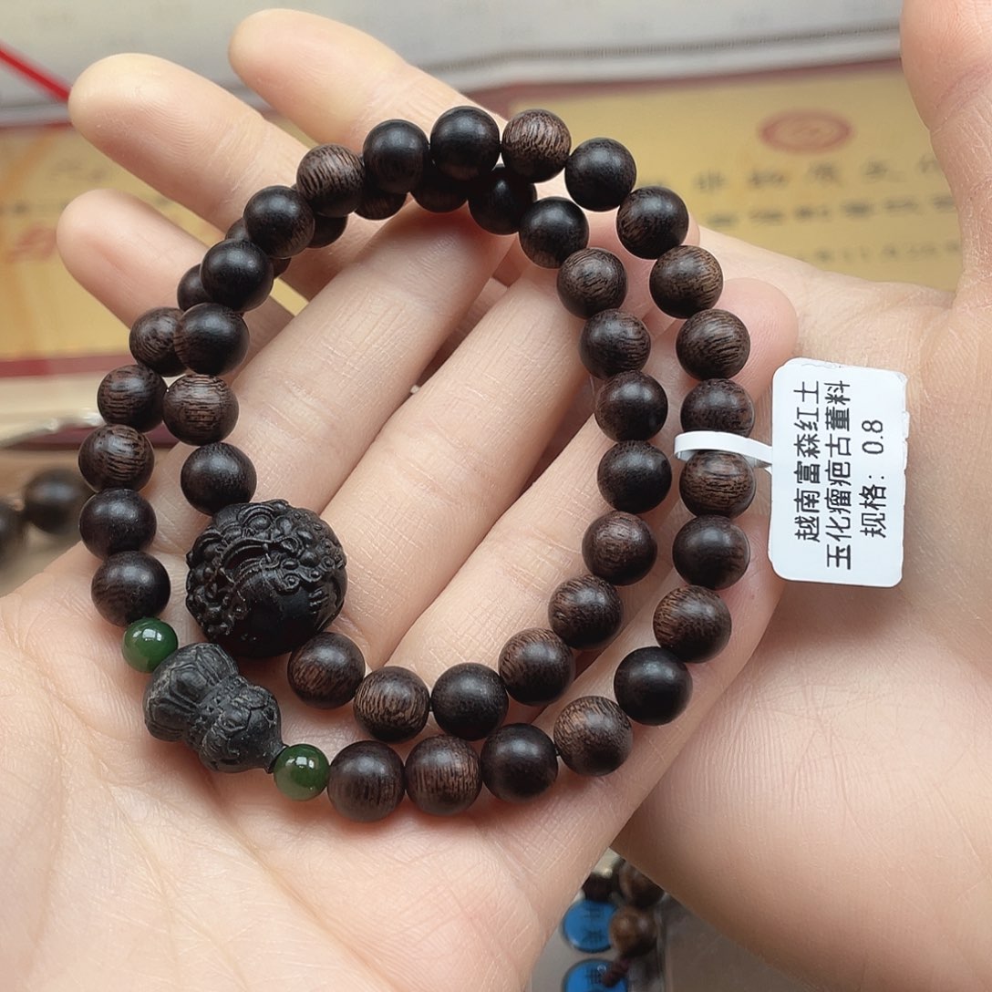 沉香手串越南富森红土玉化瘤疤古董料