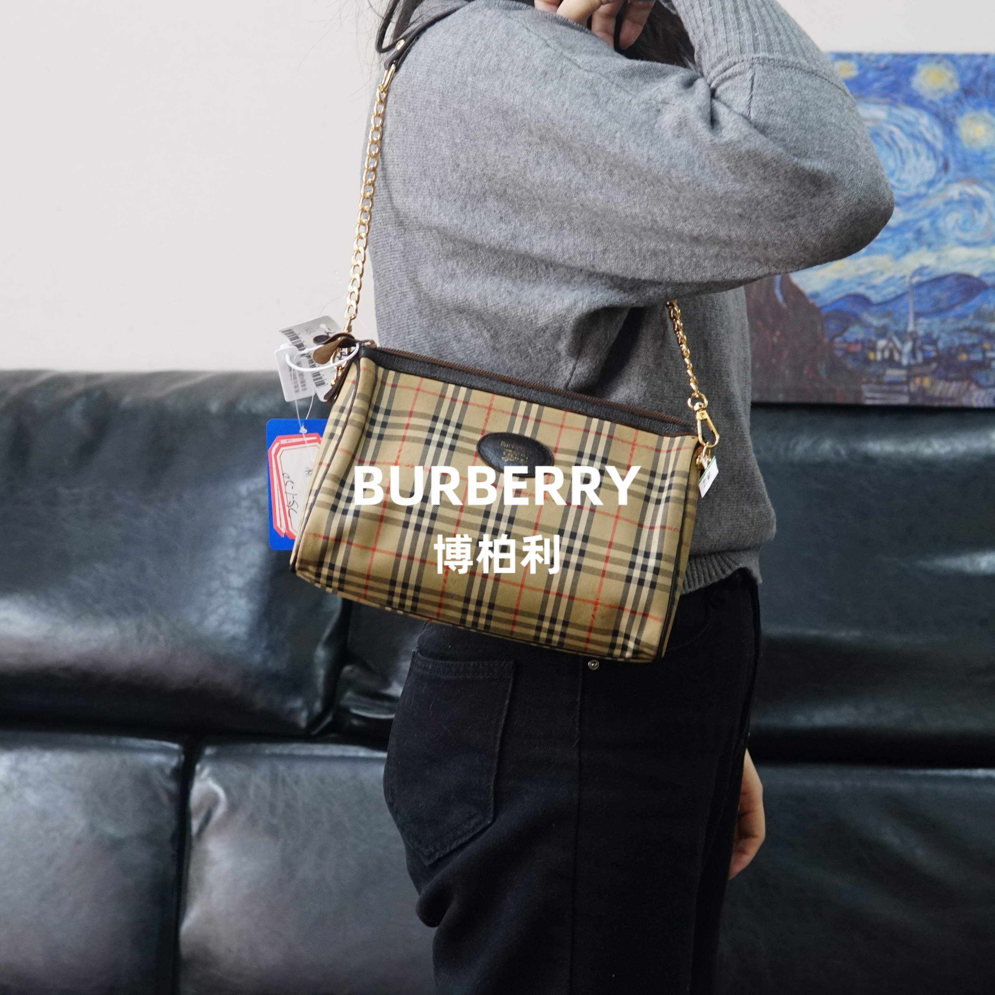 95新 BURBERRY/博柏利 巴宝莉/格纹单肩包/FYJJ01617204/7204