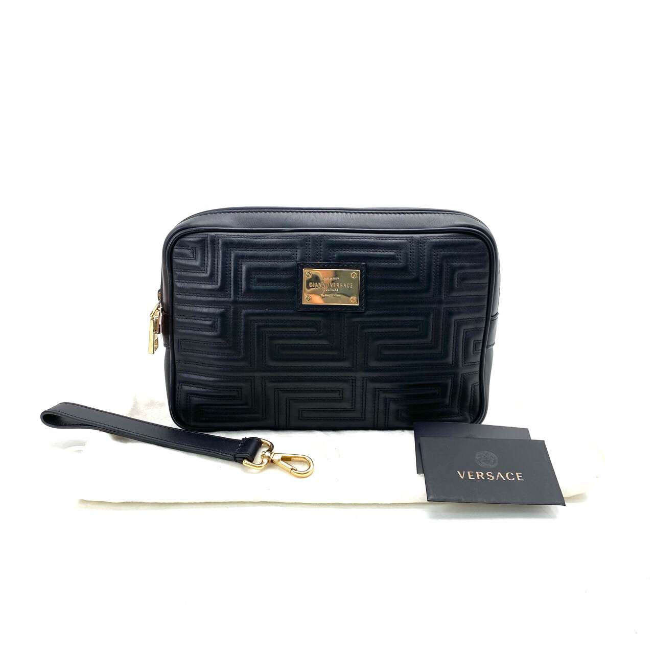 99新 VERSACE/范思哲 黑色全皮手拿包尺寸24/15