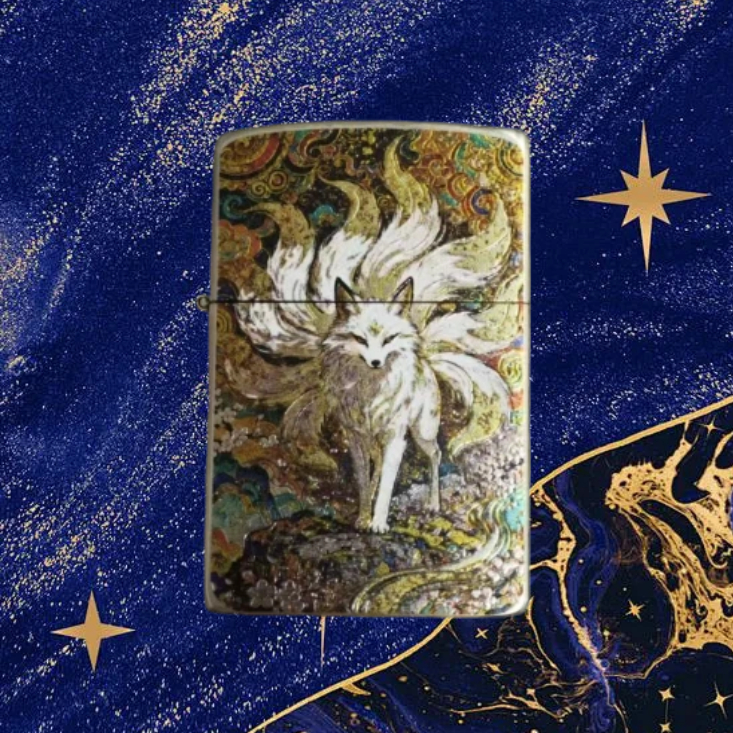 白镍青彩绘丘金九尾打火机