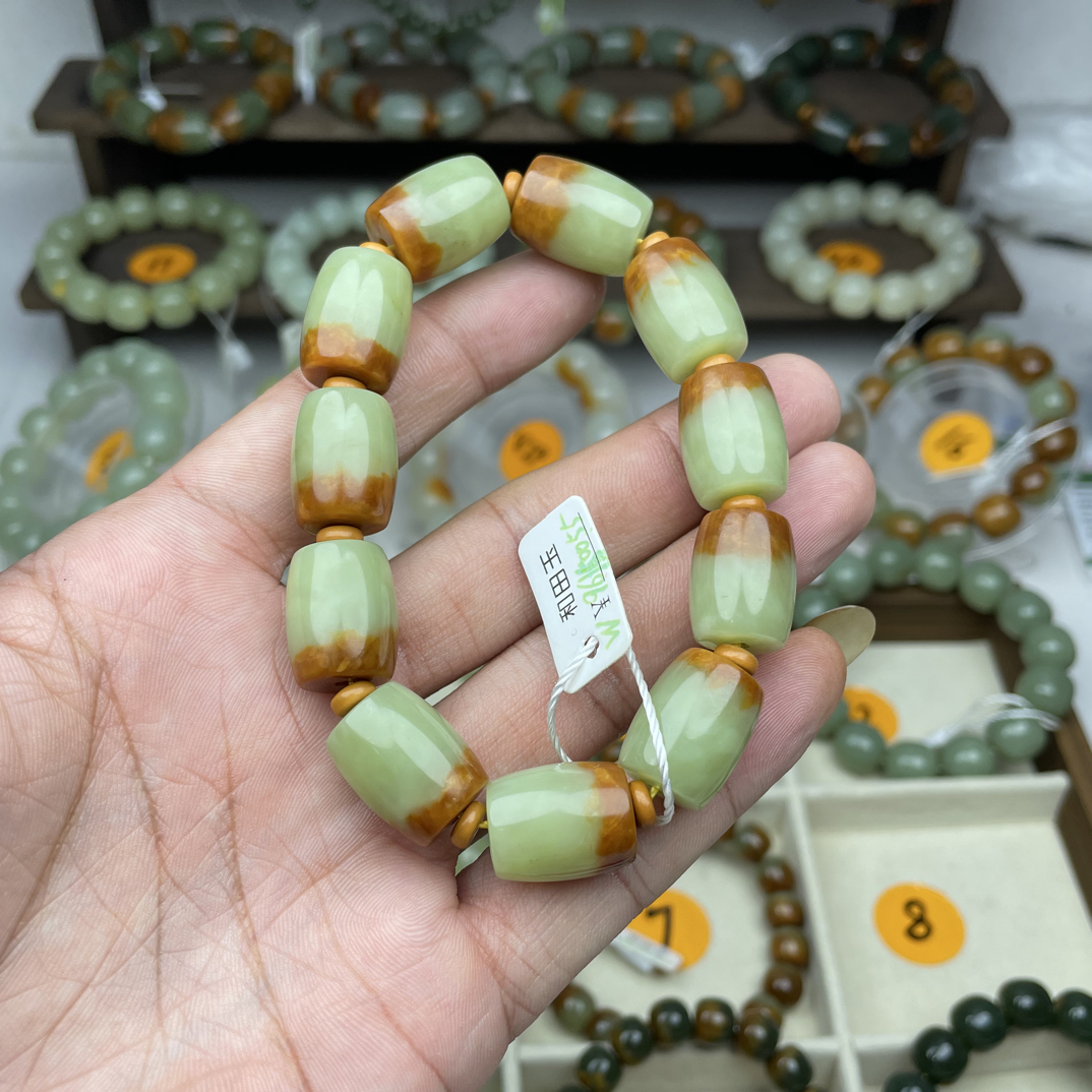 和田玉桶珠手串mm14 一物一证质检发货