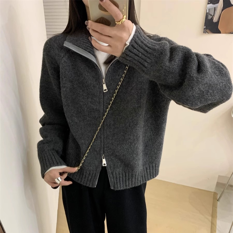 5091气质百搭毛衣针织开衫女新款外搭洋气小个子上衣针织纯色