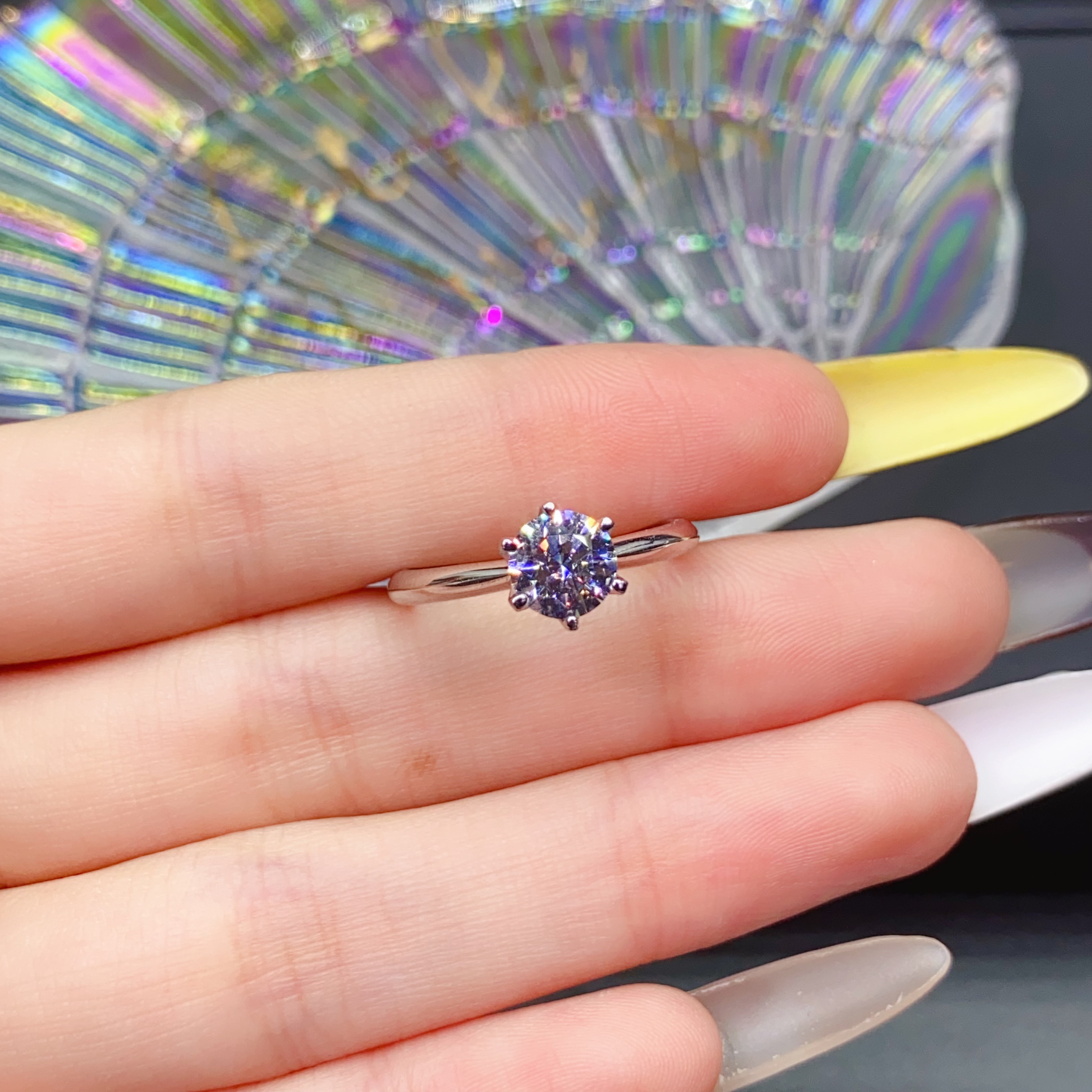 925银莫桑石戒指 银制品【分叉六爪】0.5-1克拉D色莫桑戒时尚银戒指