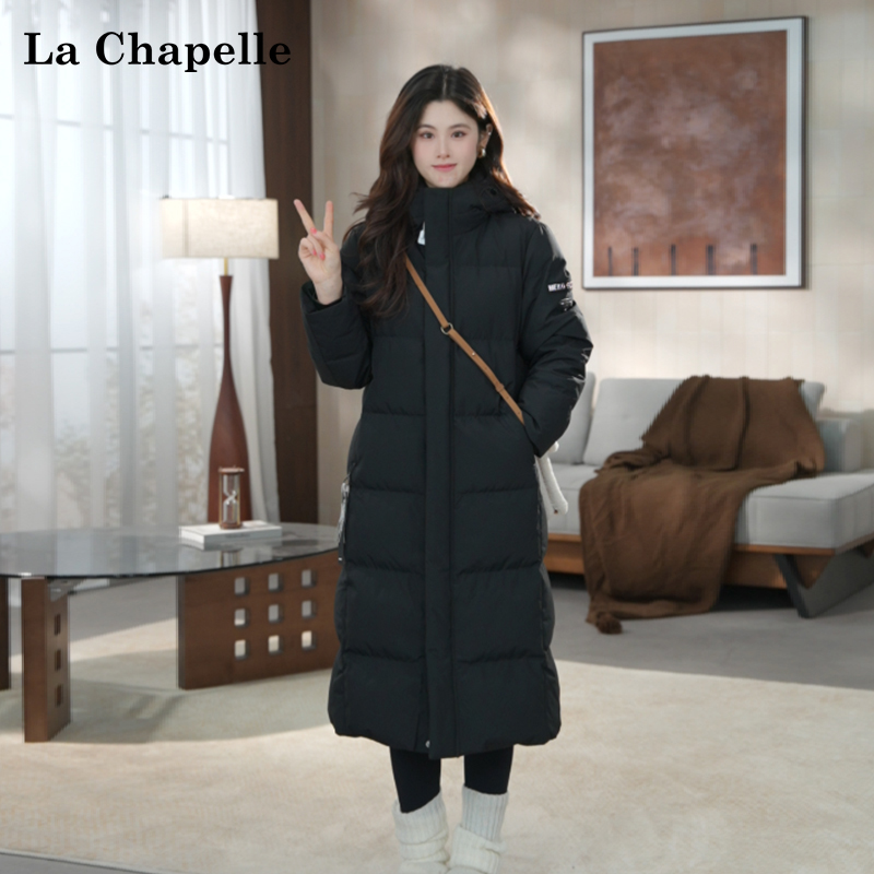 拉夏贝尔连帽情侣款羽绒服加厚保暖高级感保暖休闲长款外套冬新款