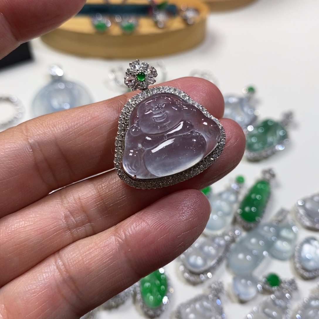 翡翠18K金镶嵌吊坠(不含链)佛公