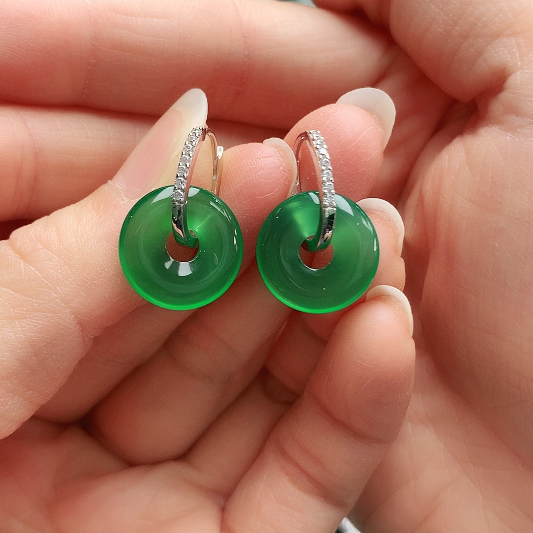 玛瑙/玉髓耳钉银S925镶嵌