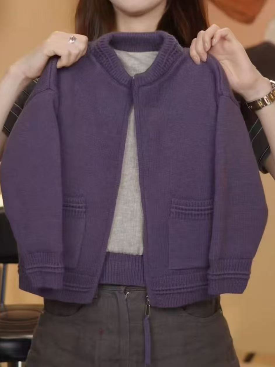 【加绒冬款】2025儿童新款韩版针织纯色刺绣口袋拉链开衫外套百搭