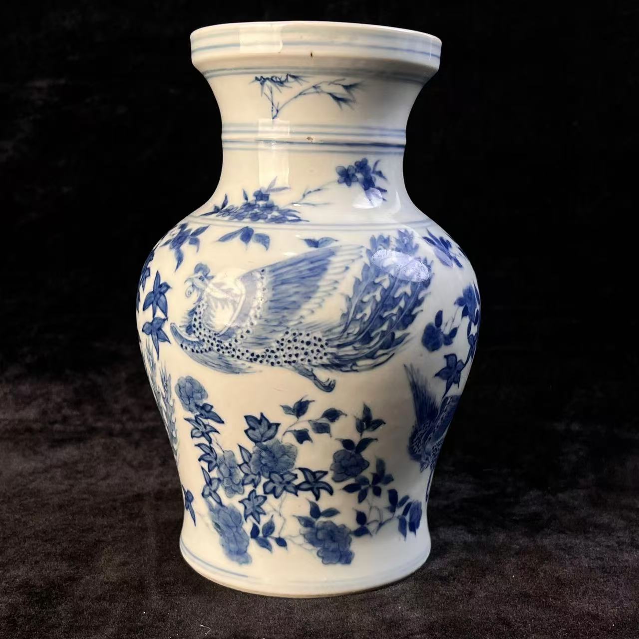 清晚期青花凤鸟纹樽