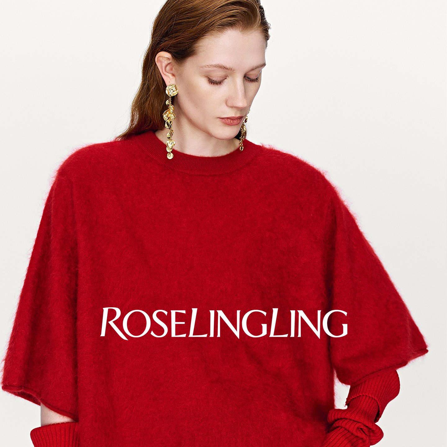 ROSELINGLING雪域软黄金臻奢山羊绒拉毛工艺宽松套头上衣袖套套装