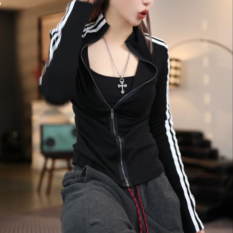 新款设计感斜拉链休闲长袖卫衣显瘦女士上衣LK2509102
