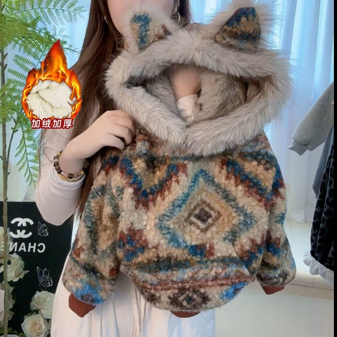 2025冬季新款条纹连帽加绒卫衣慵懒宽松宝宝上衣男女童保暖外套潮