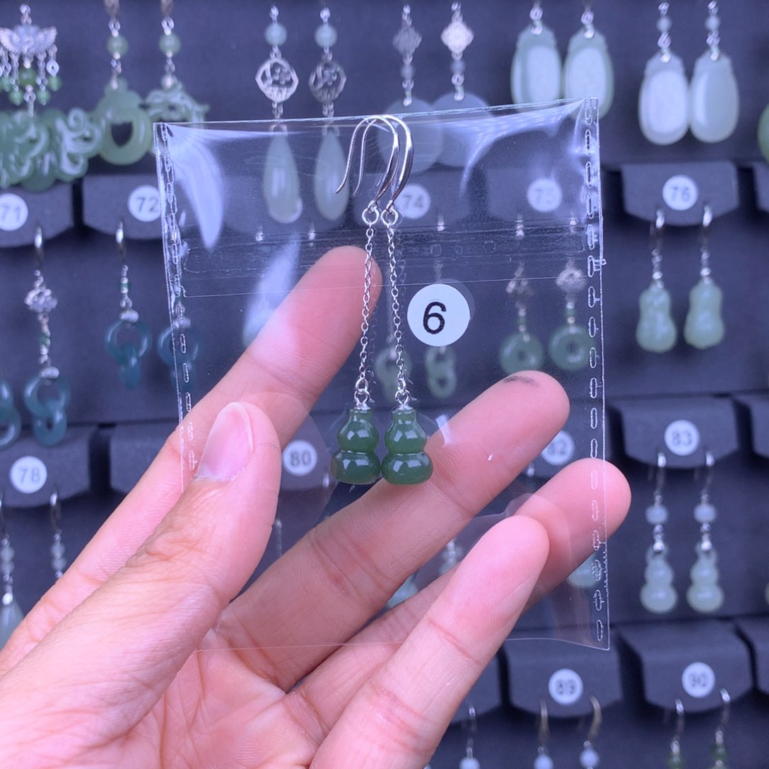 和田玉耳饰银S925镶嵌