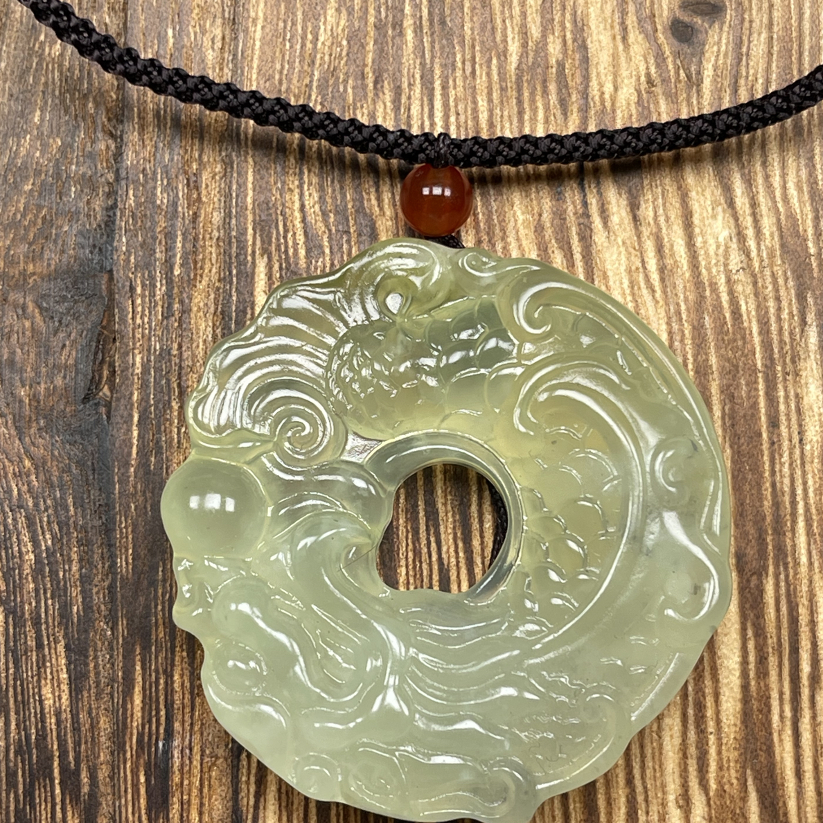 岫玉鱼化龙平安扣吊坠龙扣挂件水墨飘花双面精致俏色