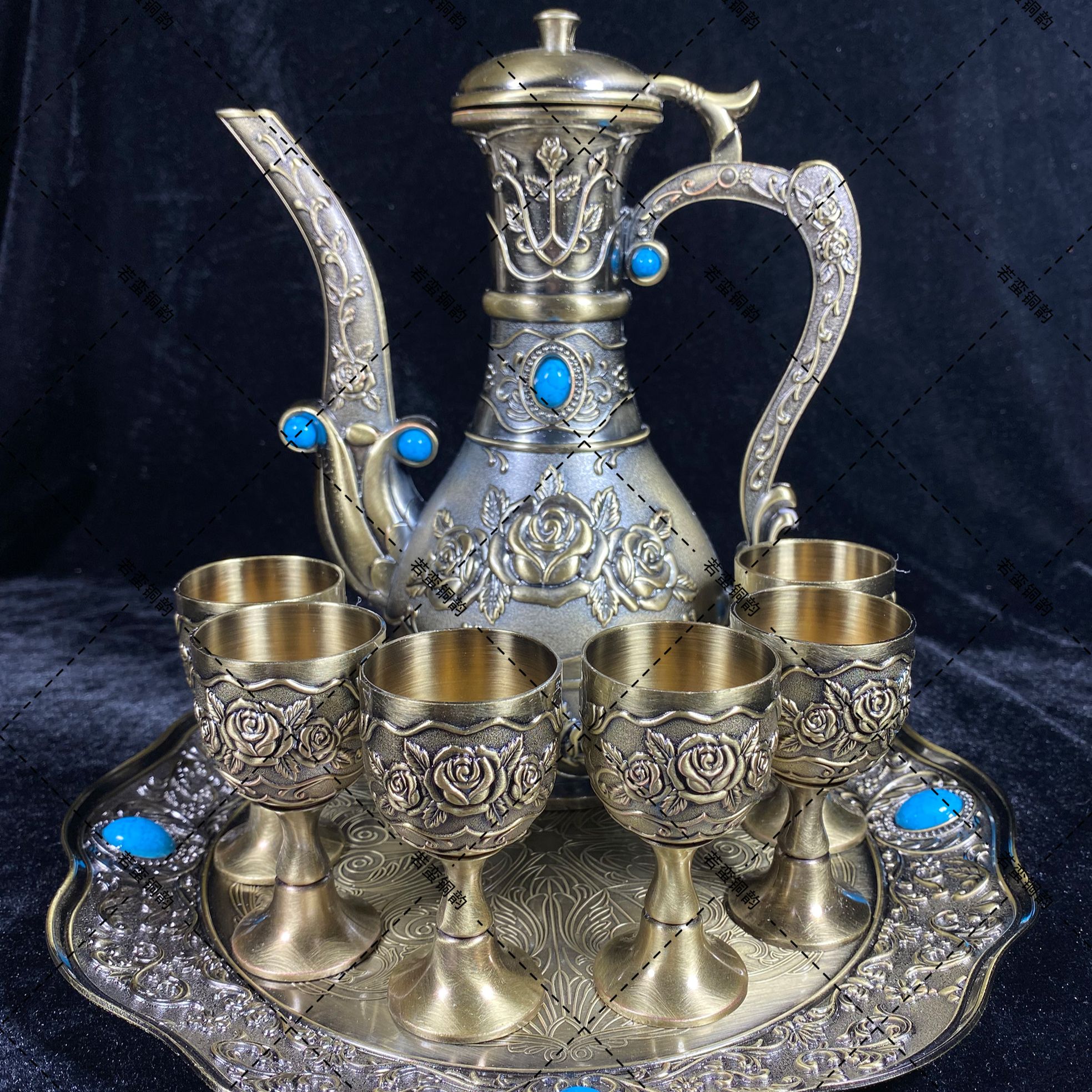 雕花青铜色酒具家用摆件套装