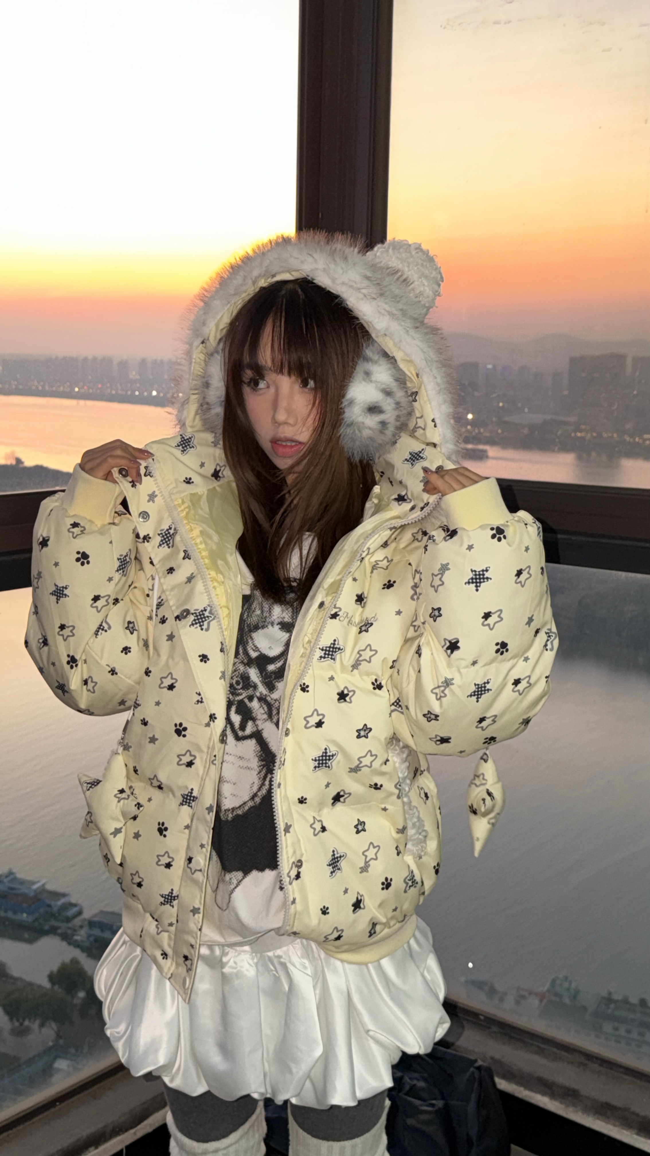 【冬日初雪满天星】可爱连帽耳朵毛领棉服外套冬季宽松保暖面包服