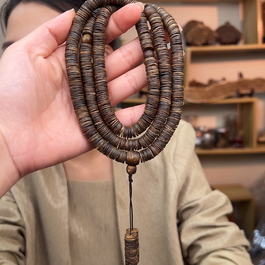 沉香手串海南老白奇金丝红油沉水皮油药片多圈一条45克