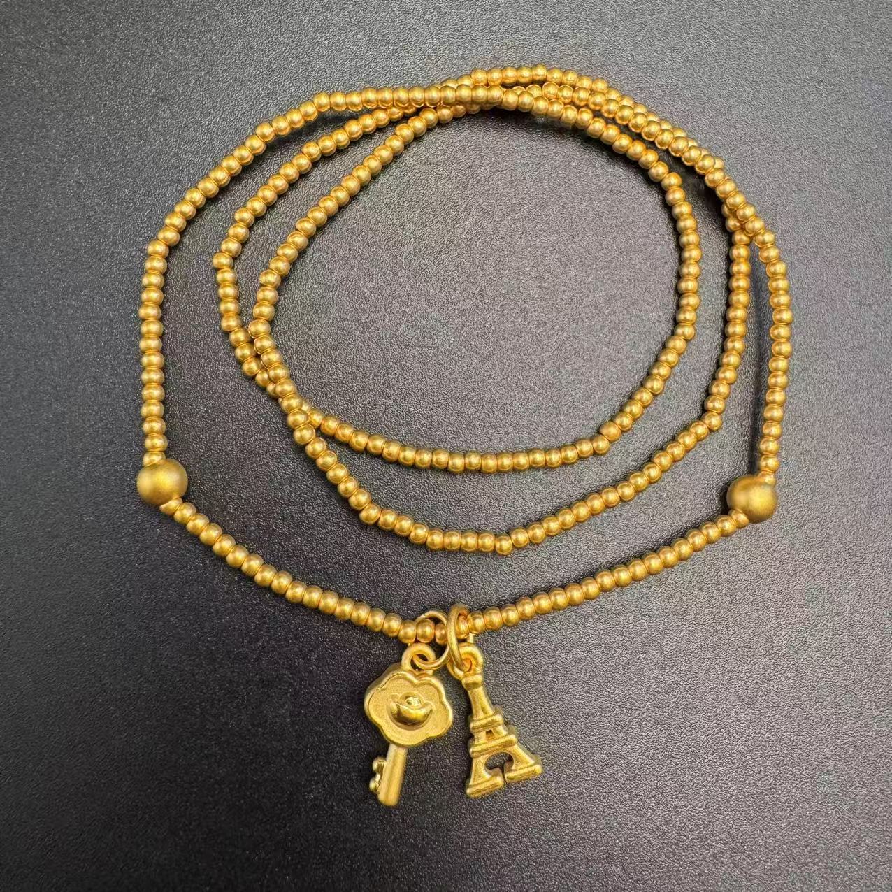 足金999黄金 古法埃菲尔铁塔打开权力钥匙三圈两用手串