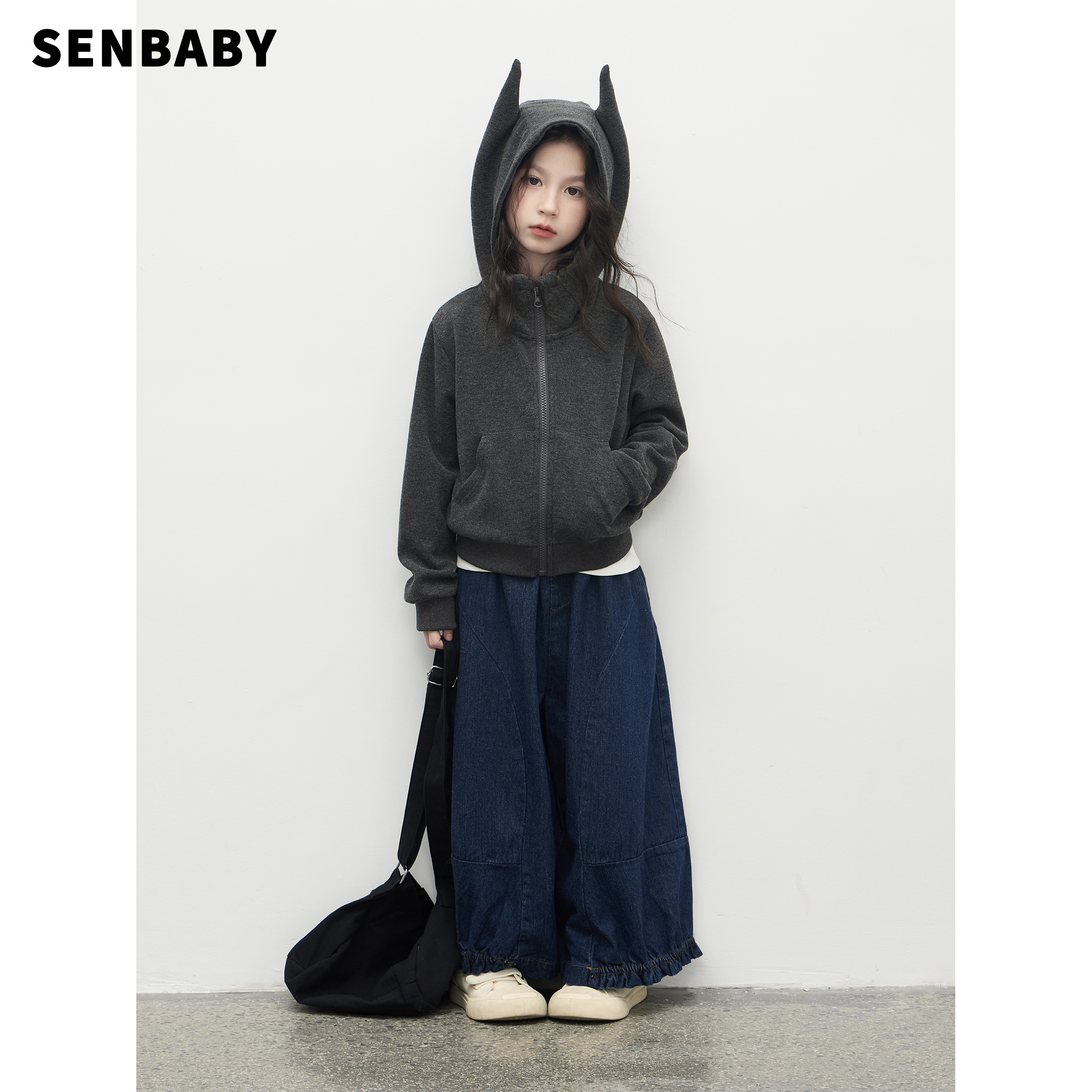 【亲子】童装女童个性外套秋季新款韩版潮短款小恶魔耳朵外套